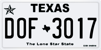 TX license plate DOF3017