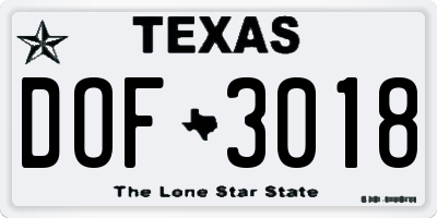 TX license plate DOF3018