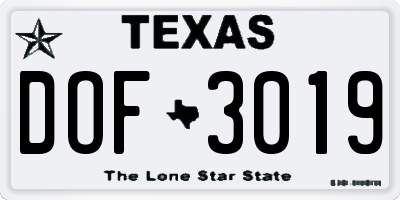 TX license plate DOF3019