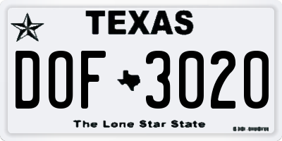 TX license plate DOF3020