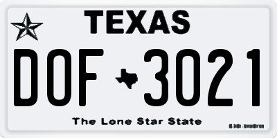 TX license plate DOF3021