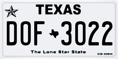 TX license plate DOF3022