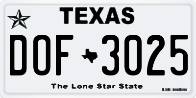 TX license plate DOF3025