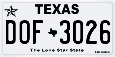 TX license plate DOF3026