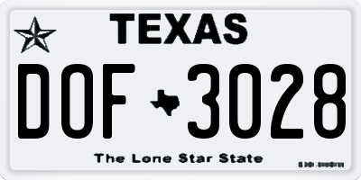 TX license plate DOF3028