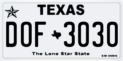 TX license plate DOF3030