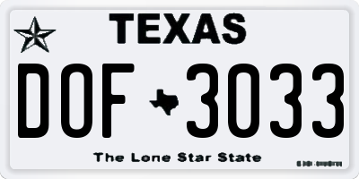 TX license plate DOF3033