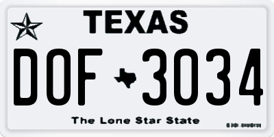 TX license plate DOF3034