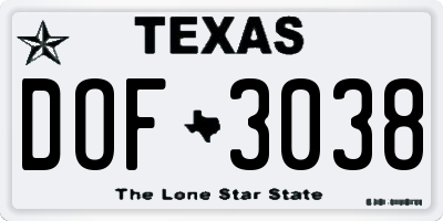 TX license plate DOF3038