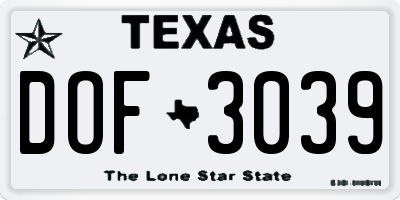 TX license plate DOF3039
