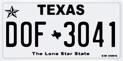 TX license plate DOF3041