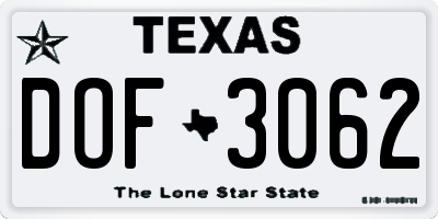 TX license plate DOF3062