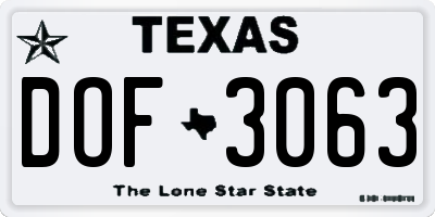 TX license plate DOF3063