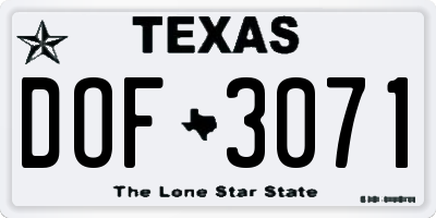 TX license plate DOF3071