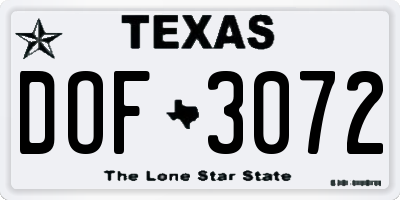 TX license plate DOF3072