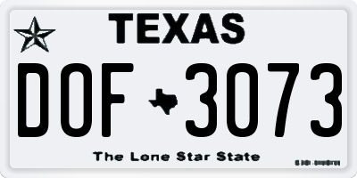 TX license plate DOF3073