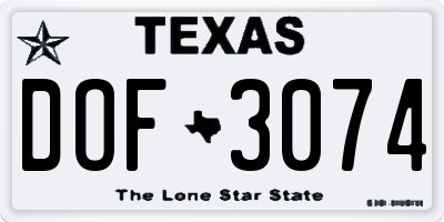 TX license plate DOF3074