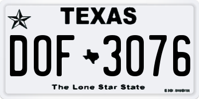 TX license plate DOF3076