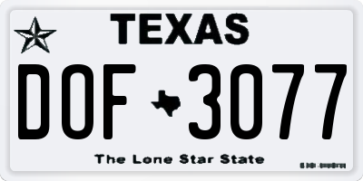 TX license plate DOF3077