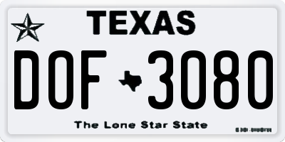 TX license plate DOF3080