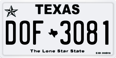 TX license plate DOF3081