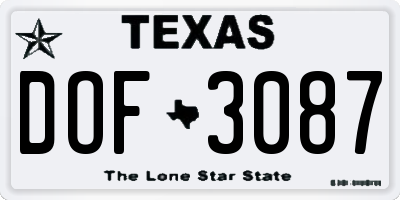 TX license plate DOF3087