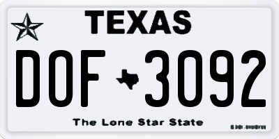 TX license plate DOF3092
