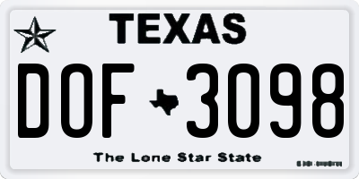 TX license plate DOF3098
