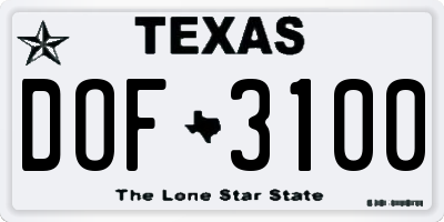 TX license plate DOF3100