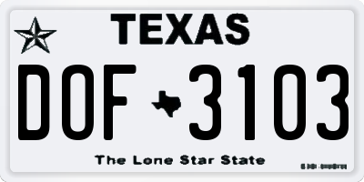 TX license plate DOF3103