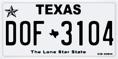 TX license plate DOF3104