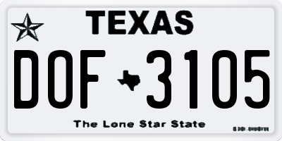 TX license plate DOF3105