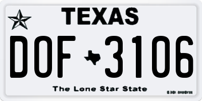 TX license plate DOF3106