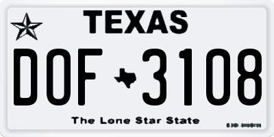 TX license plate DOF3108