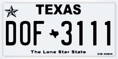 TX license plate DOF3111