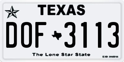 TX license plate DOF3113