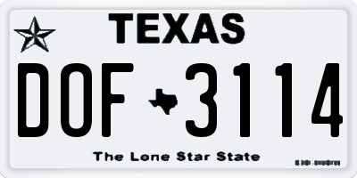 TX license plate DOF3114