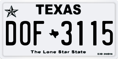 TX license plate DOF3115
