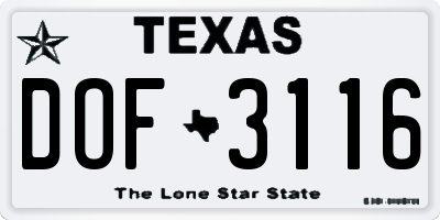 TX license plate DOF3116
