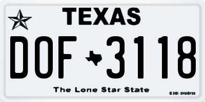 TX license plate DOF3118