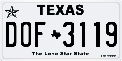 TX license plate DOF3119