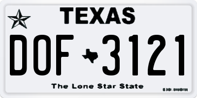 TX license plate DOF3121