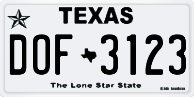 TX license plate DOF3123