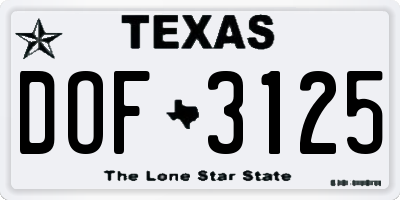 TX license plate DOF3125