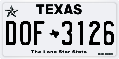 TX license plate DOF3126