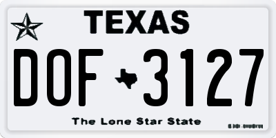 TX license plate DOF3127