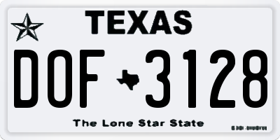 TX license plate DOF3128