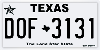 TX license plate DOF3131