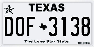 TX license plate DOF3138