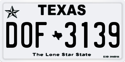 TX license plate DOF3139